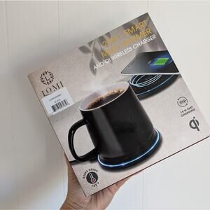NIB LOMI 2-in-1 Smart Mug Warmer & QI Wireless Charging Pad Black